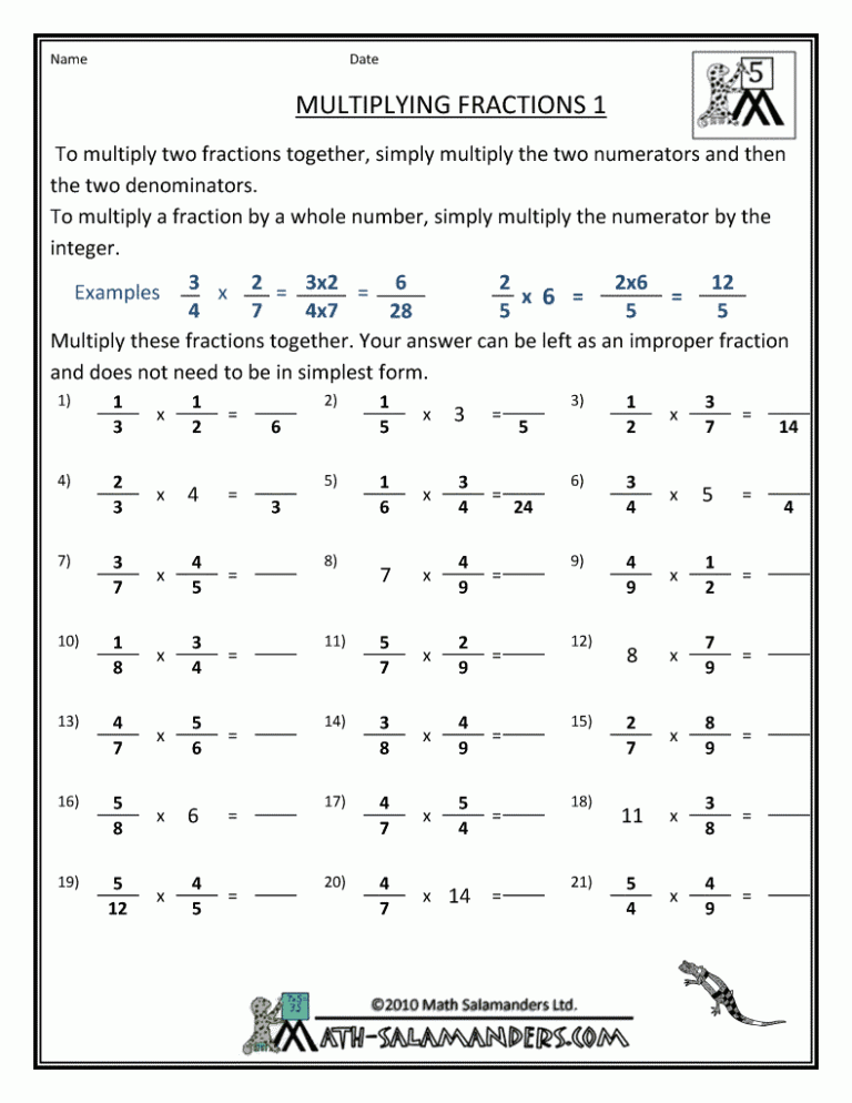 Dividing Fractions Worksheet Answer Key