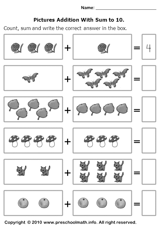 Addition Worksheets For Kindergarten Free