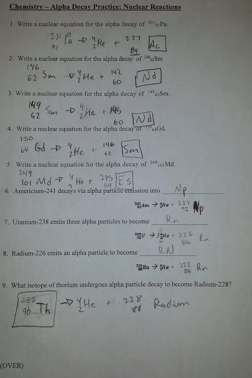 Writing Nuclear Equations Worksheet