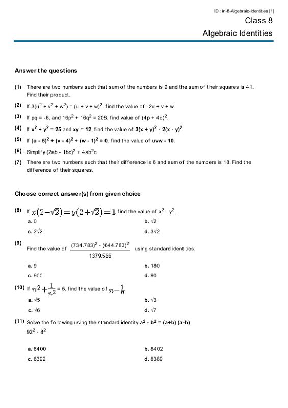 8th Grade Worksheets Math