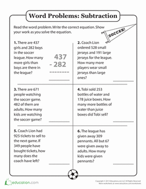 Subtraction Word Problems Grade 4