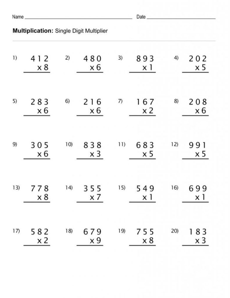 Multiplication Practice Sheets 4th Grade