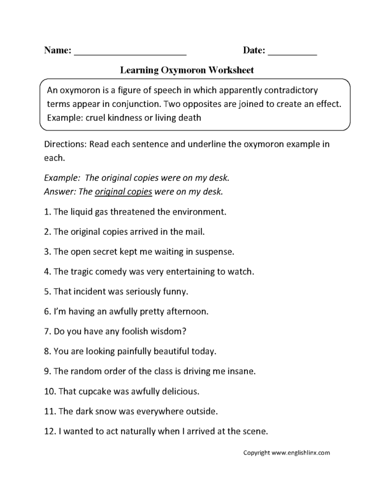 Hyperbole Worksheets 6th Grade