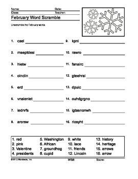 Word Scramble Worksheet With Answers