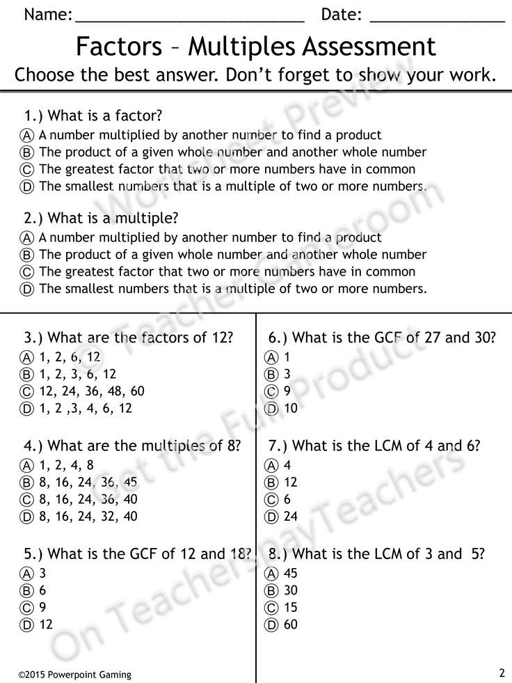 Factoring Worksheet 4th Grade