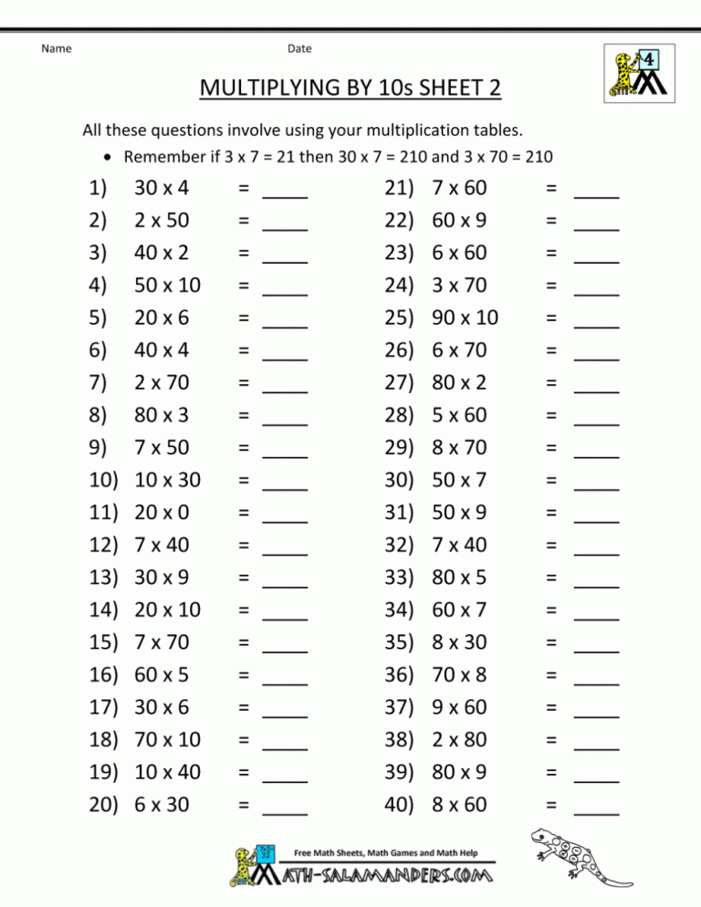 Multiplication And Division Worksheets Grade 4