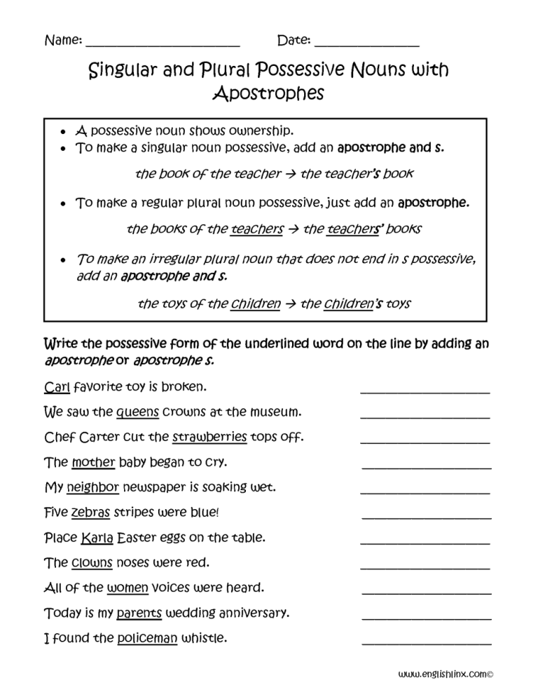 Apostrophe Worksheets For Grade 3