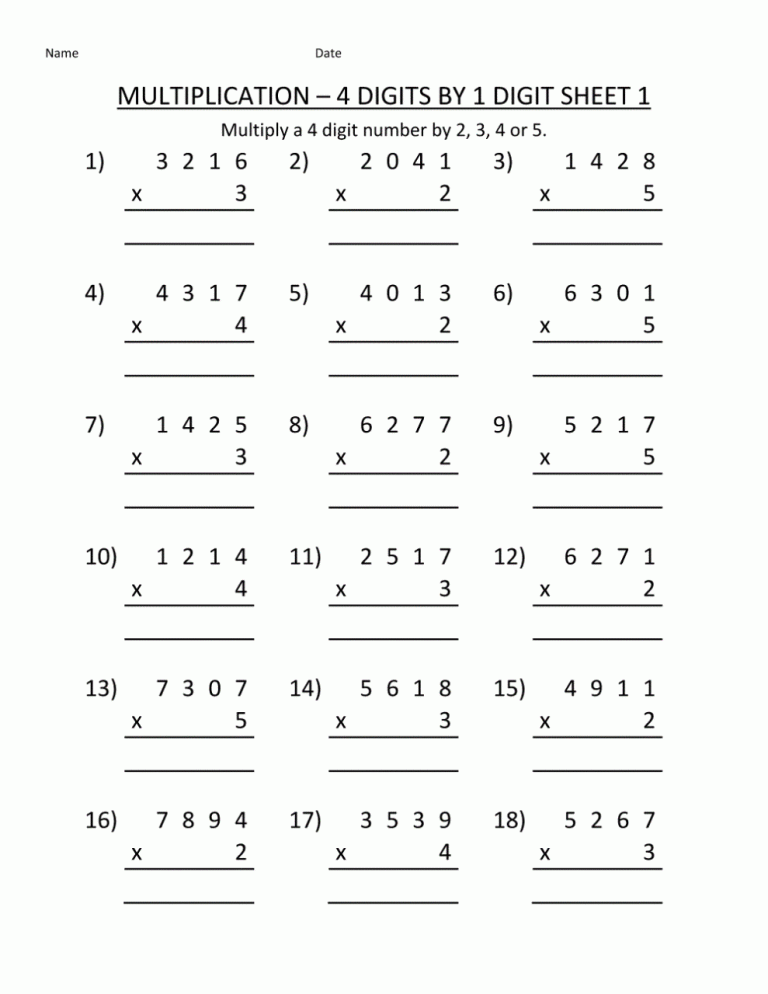 Homework Sheets 4th Grade