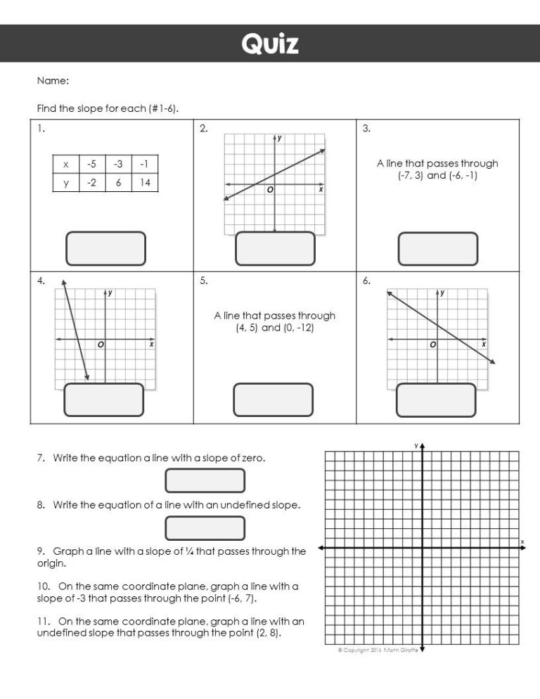 Grade 10 Slope Worksheets