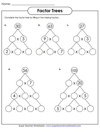 Factor Trees Worksheets Pdf