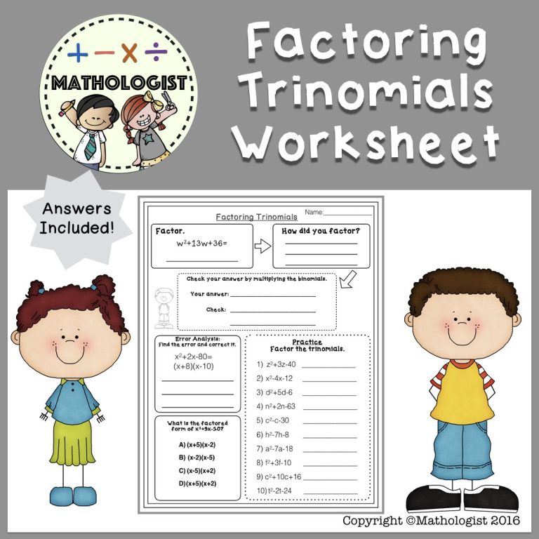 Factoring Worksheet #1 Answer Key