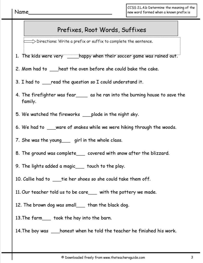 Prefixes And Suffixes Worksheets Grade 6