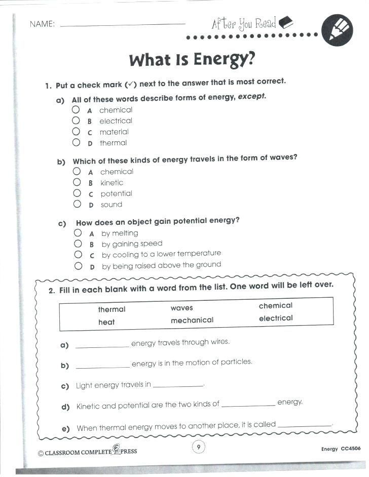 Science Worksheets For Grade 6 With Answers