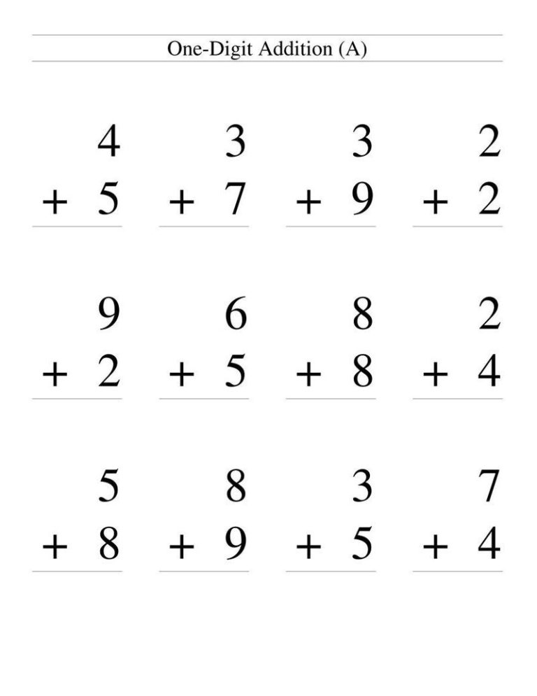 Single Digit Addition Problems