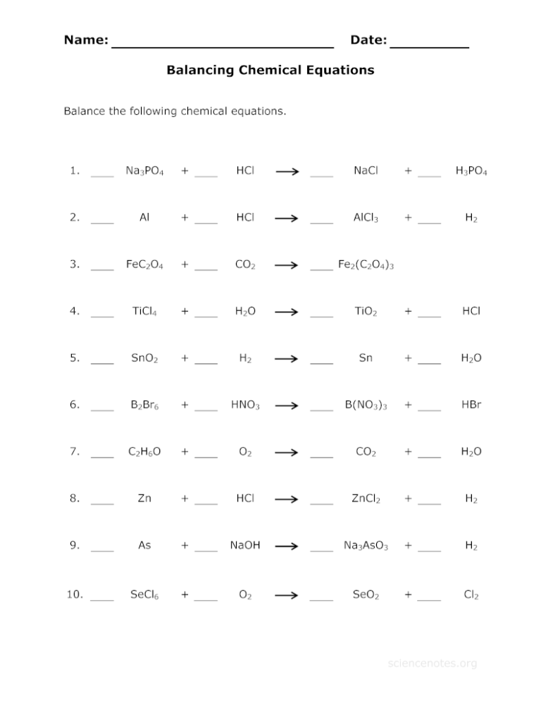 Chemical Reactions Worksheet For Kids