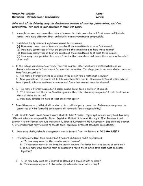 Fundamental Counting Principle Worksheet