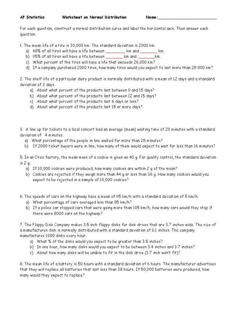 Standard Deviation Worksheet Answer Key