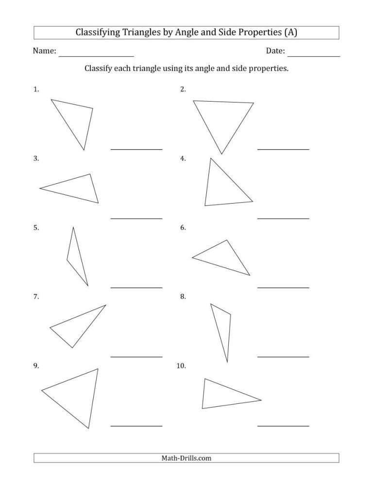 Grade 6 Classifying Triangles Worksheet