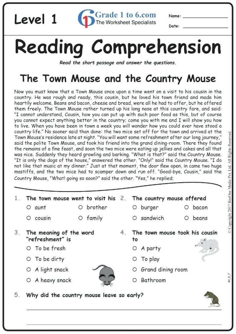 Reading Comprehension Worksheets Pdf Grade 6