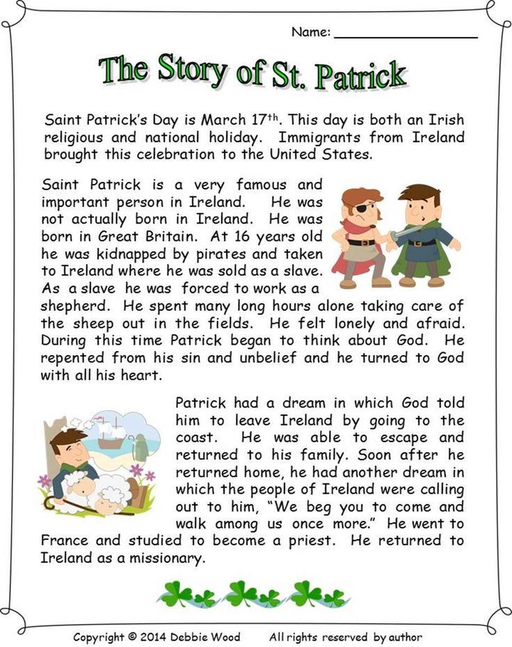 St Patrick's Day Reading Comprehension Worksheets Pdf