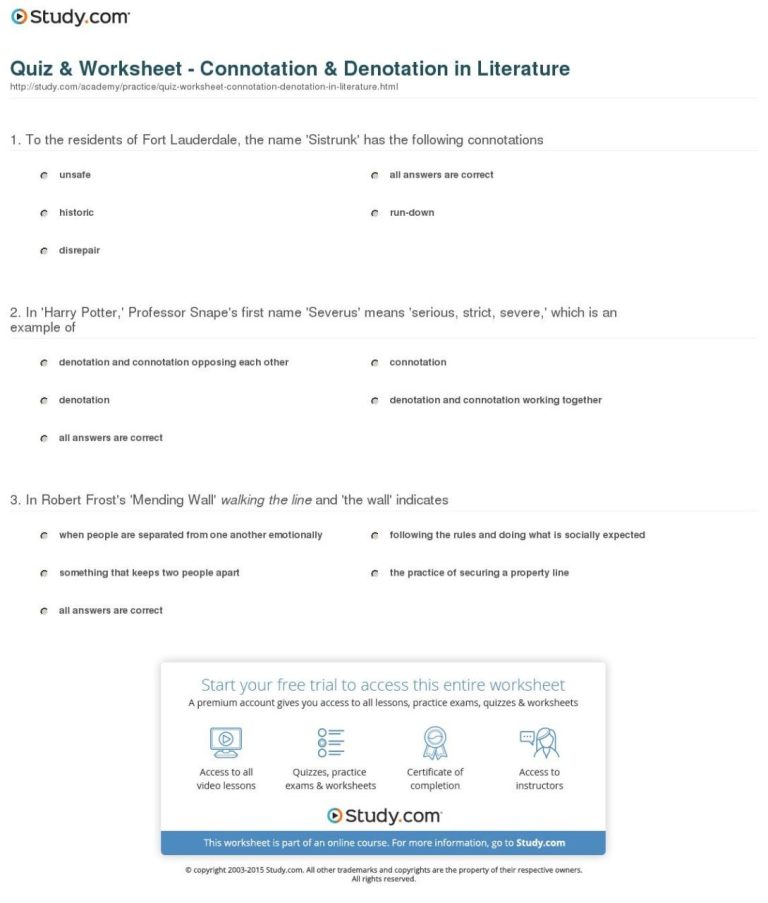 Connotation And Denotation Worksheets Pdf