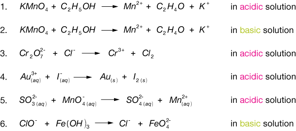 Balancing Redox Reactions Worksheet