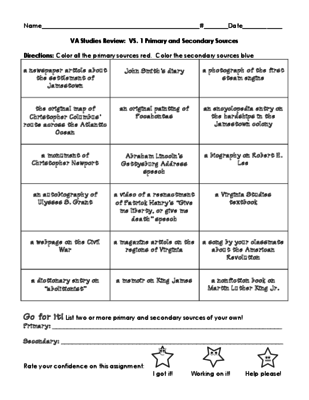 Primary And Secondary Sources Worksheet 6th Grade