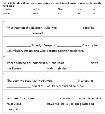 4th Grade Coordinating Conjunction Worksheet