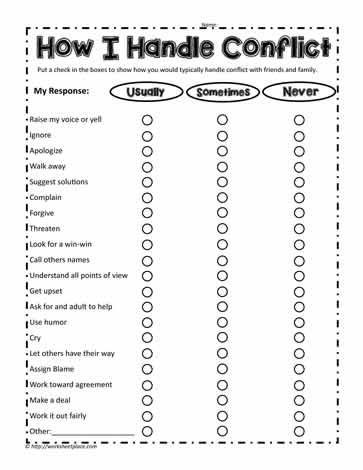 Conflict Resolution Worksheets For Kindergarten