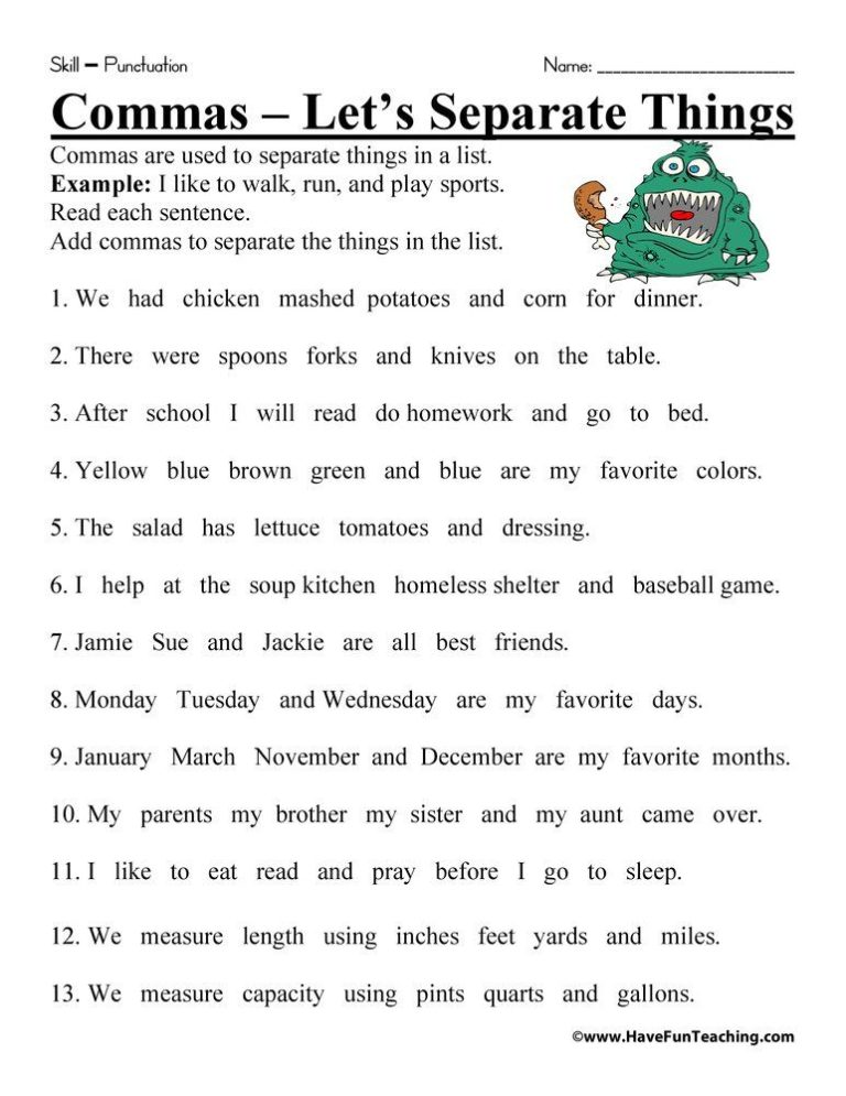 Punctuation Worksheets Pdf