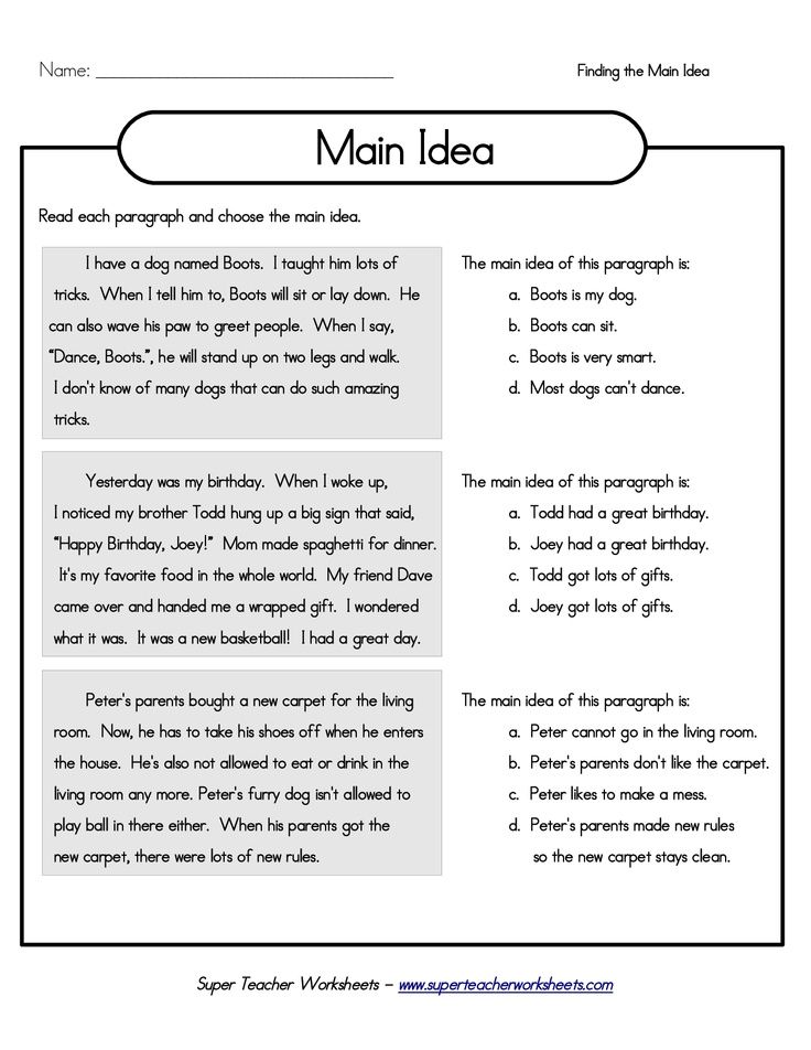 Main Idea And Supporting Details Worksheets 4th Grade