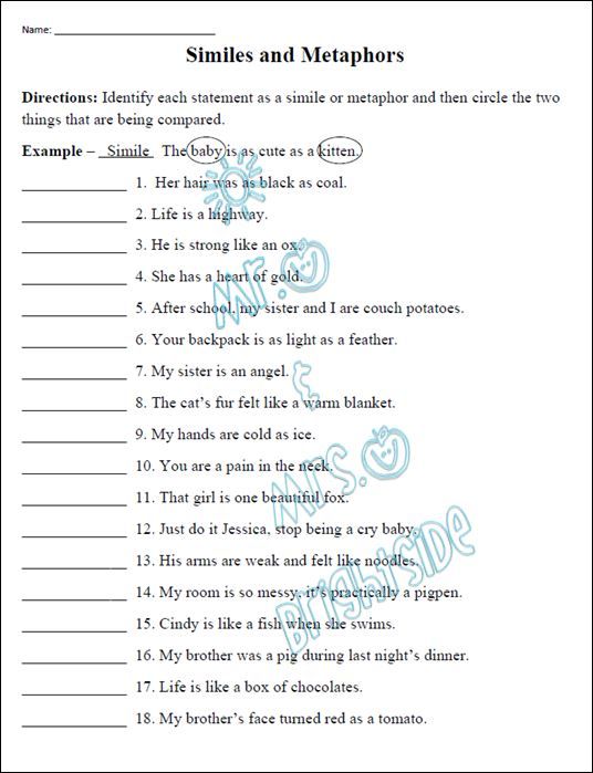 Metaphor Worksheets With Answers