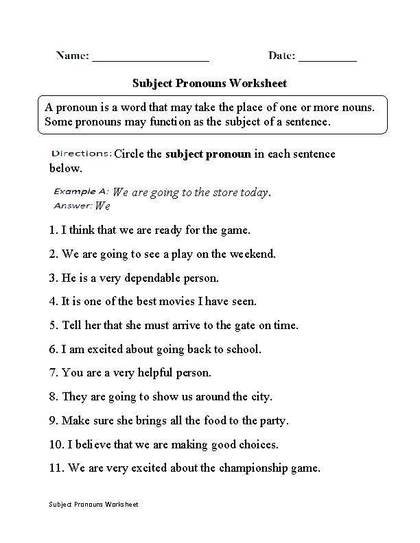 Free Pronoun Worksheets For Grade 2