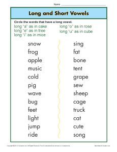 Long And Short Vowel Sounds Worksheets