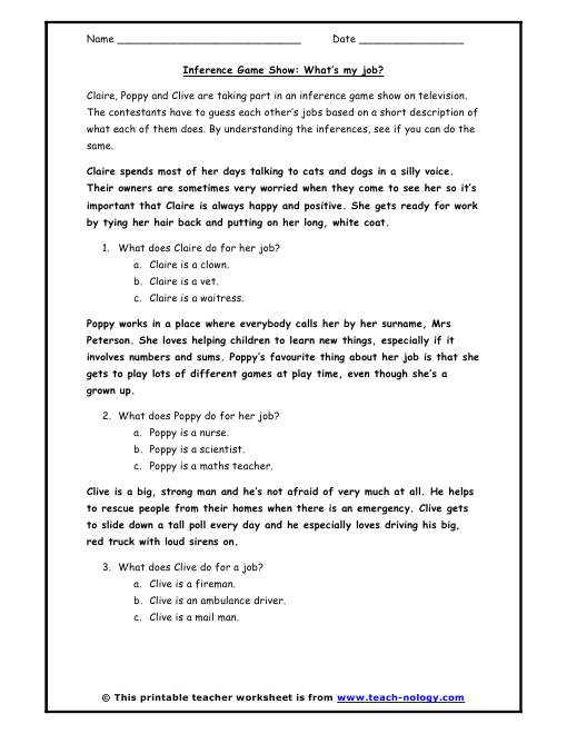 Making Inferences Worksheets 5th Grade