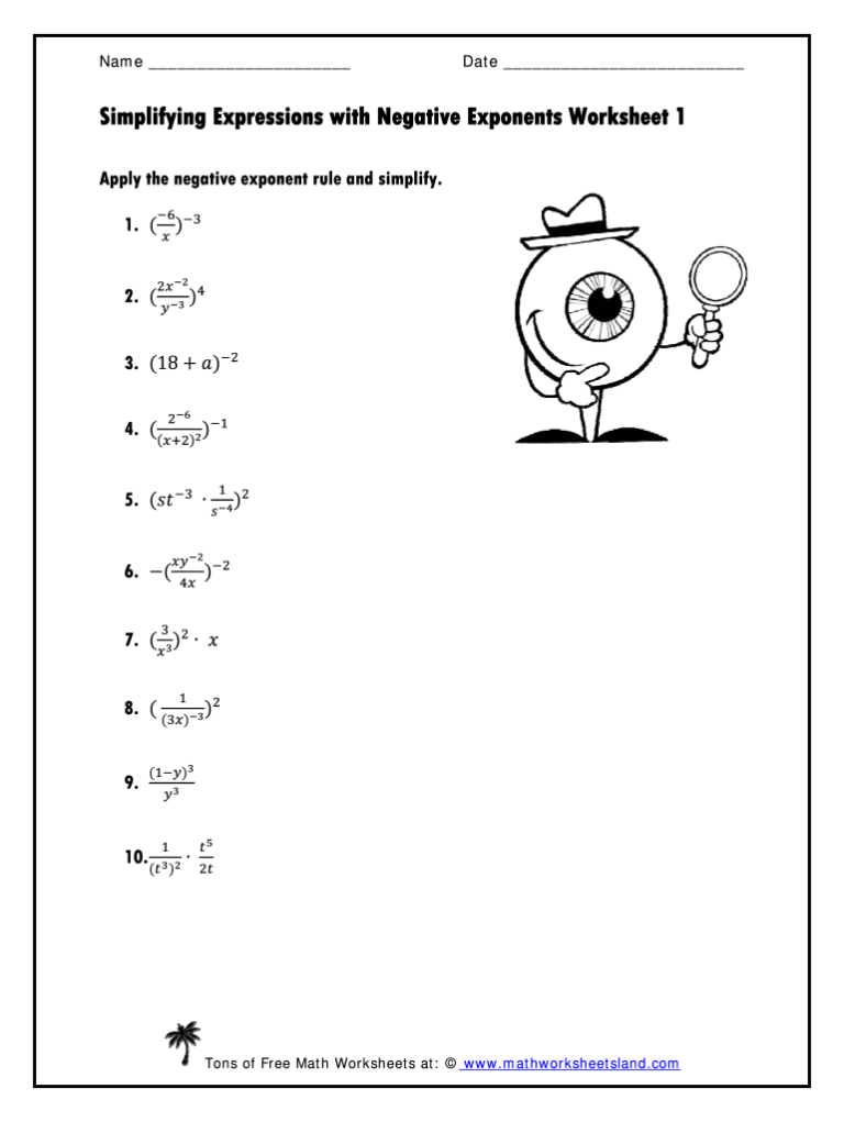 Negative Exponents Worksheet 1 Mathworksheetsland Answer Key