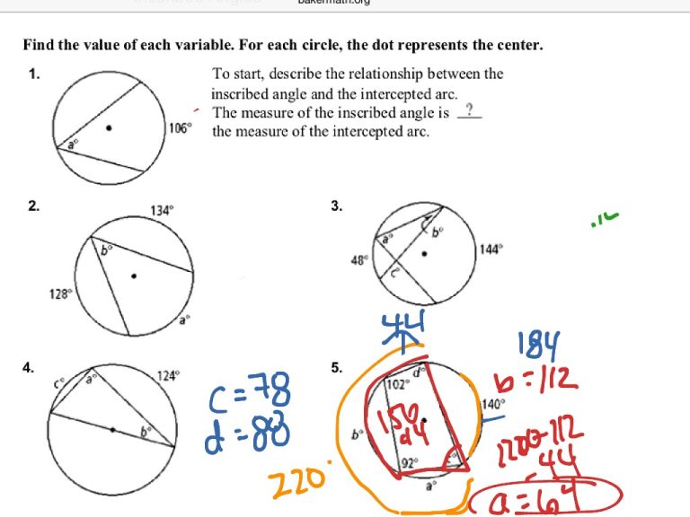 Inscribed Angles Worksheet 12-3