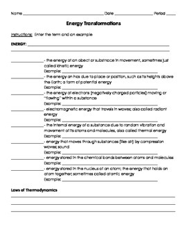 Energy Transformation Worksheet Doc