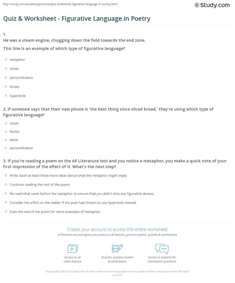 Figurative Language Worksheet 2 Quizlet