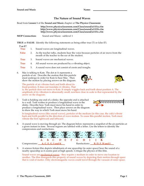 The Physics Classroom 2009 Waves Answer Key