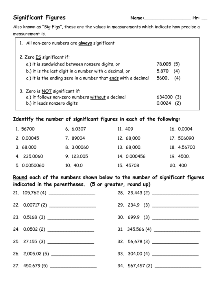 Honors Chemistry Scientific Notation Worksheet