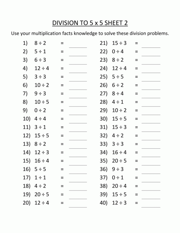 Free Printable Division Worksheets For Grade 2