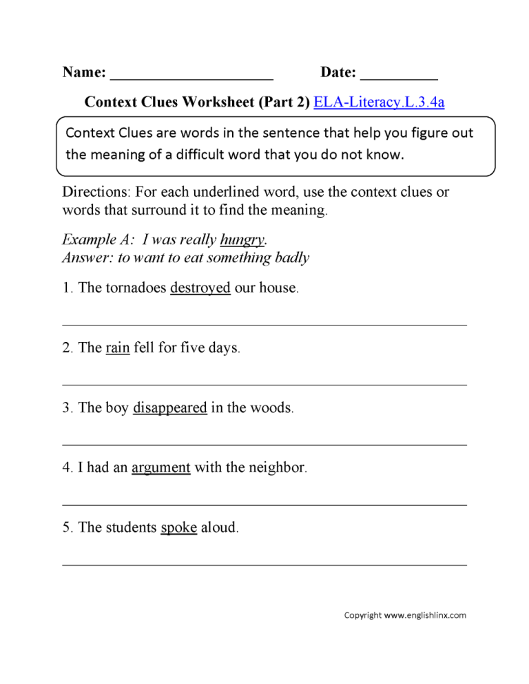 Context Clues Worksheets 3rd Grade Pdf