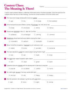 Printable Context Clues Worksheets 5th Grade