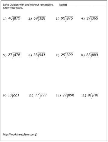 6th Grade 5th Grade Long Division Problems