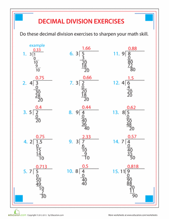 Long Division Worksheets With Decimal Remainders