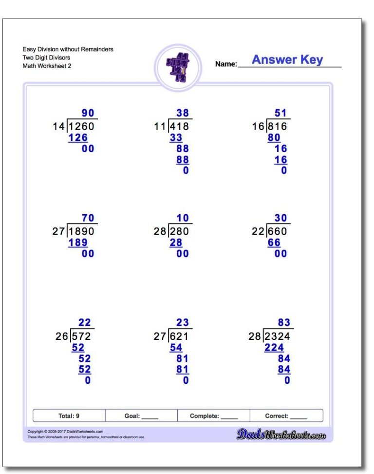 5th Grade Long Division Worksheets With Answers