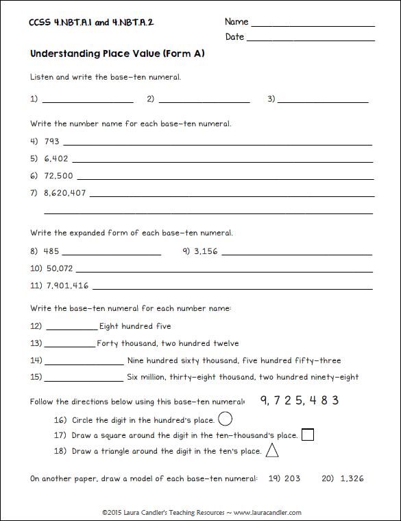 Place Value Worksheets Grade 4 Printable