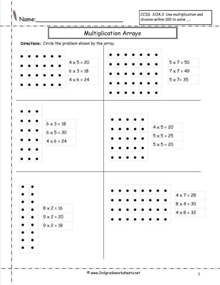 Multiplication Worksheets Grade 3 Arrays