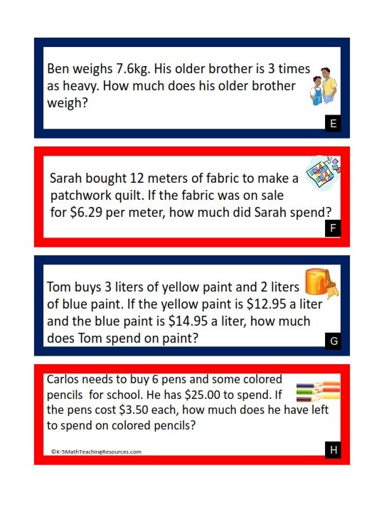 Decimal Multiplication Word Problems Grade 5